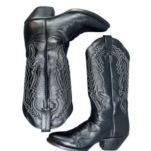 Dan Post Cowboy Boots 7 Black Leather Western Tall Embroidered Rodeo Rockabilly
